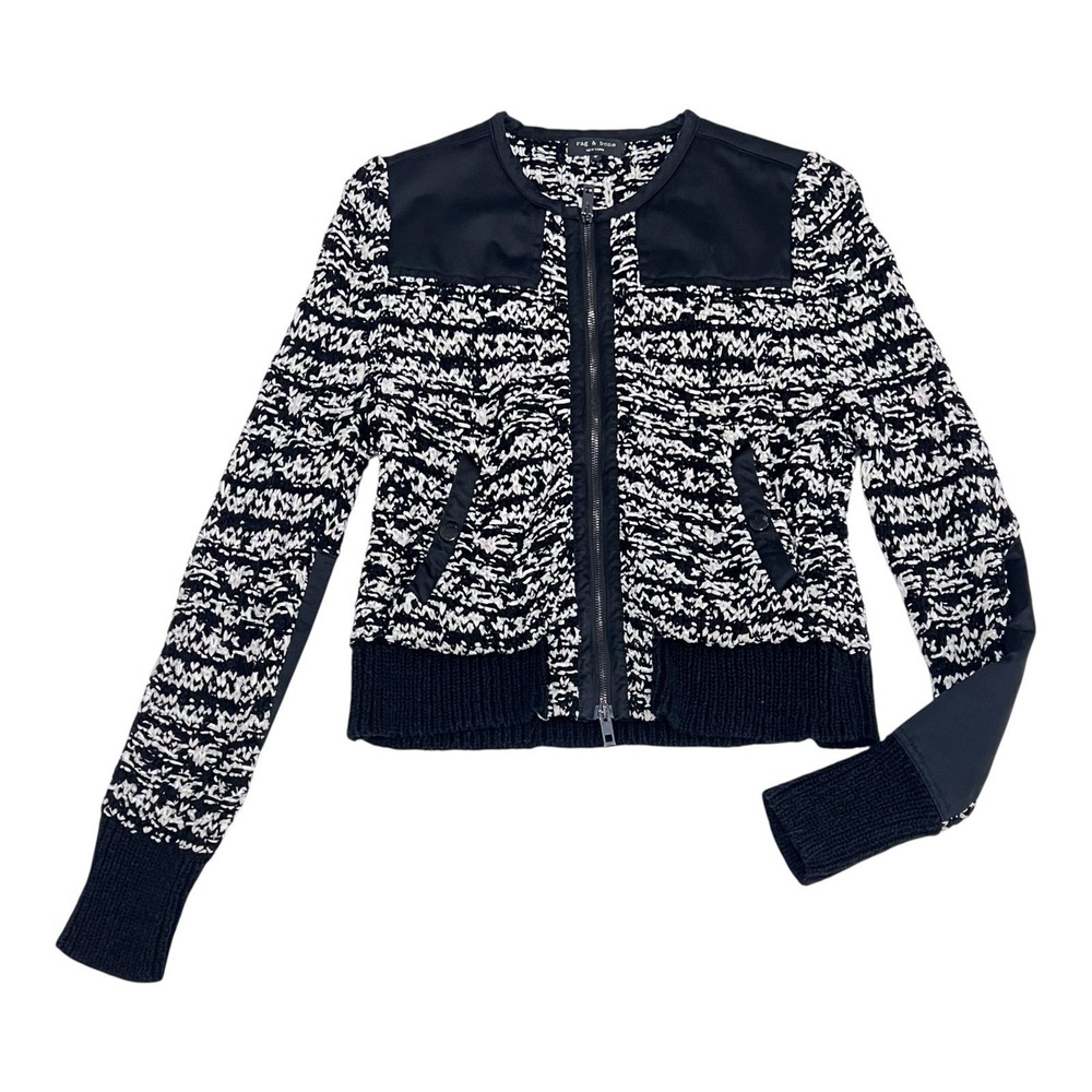 RAG & BONE M Viola Sweater Black White Ribbon Knit Zip Cardigan MSRP $495 - Picture 1 of 5